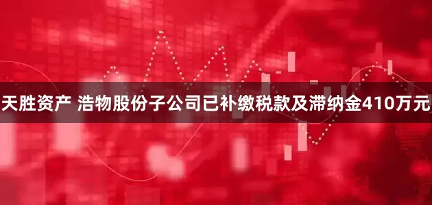 天胜资产 浩物股份子公司已补缴税款及滞纳金410万元